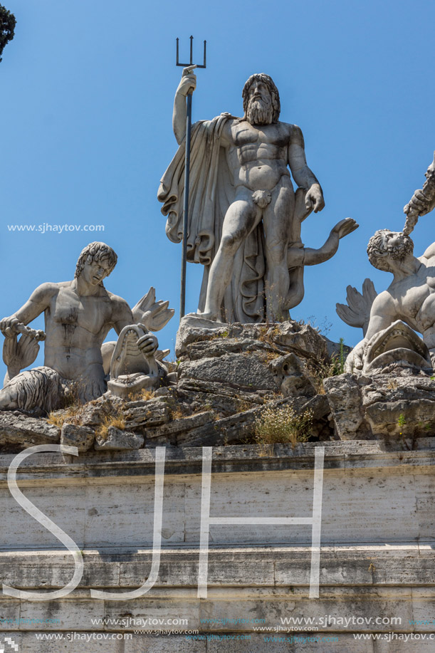 ROME, ITALY - JUNE 22, 2017: Amazing view to Fountain of Neptune at Piazza del Popolo in city of Rome, Italy